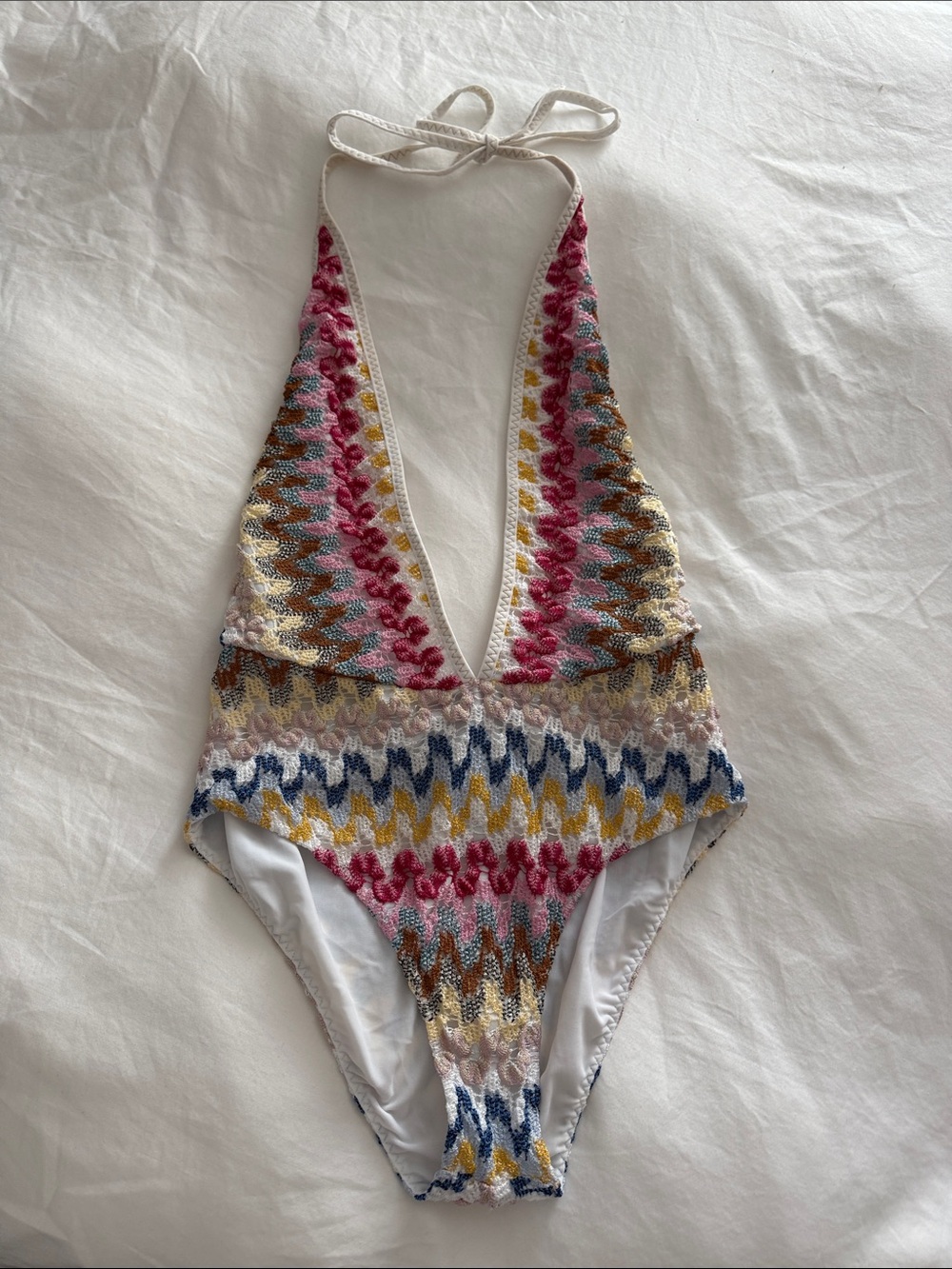 Missoni Multicolor Crochet Halter One-Piece Swimsuit